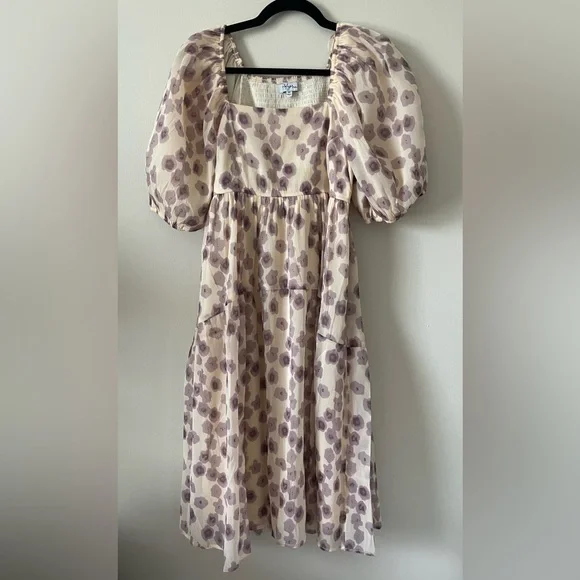 NWOT Polagram Floral Dress in Cream and Purple - Picture 1 of 10
